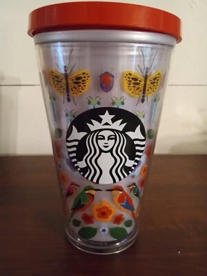 STARBUCKS Insects Summer Bugs Birds Cold Cup Acrylic TUMBLER 16 Oz Floral Print - Image 1 of 4