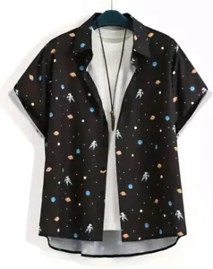 Plus Size Men's Astronaut & Planets Graphic Print Shirt For Summer 3xl Xxxl - Picture 1 of 5