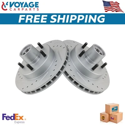 New Front Performance Brake Rotor Drilled & Slotted Coated Pair For 82-95 Chevy - Image 1 of 4