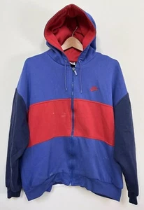 Vintage NIKE Hoodie Large 80s 90s Sweatshirt Retro Blue Red Street RARE Stains - Picture 1 of 24