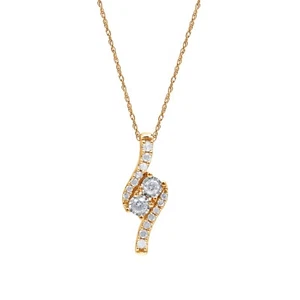 1/2 Ct 925 Silver Asymmetrical 2 Stone Round Diamond Pendant with Chain for Her - Picture 1 of 5