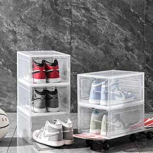 6/12/24 Pack Clear Shoe Storage Organizer with Magnetic Door Stackable - Picture 1 of 9