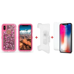 For iPhone X Glitter Transparent Defender Case Clip fits Otterbox Hot Pink - Photo 1 sur 4