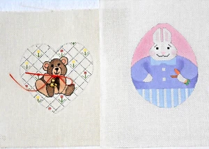 LIENZOS PINTADOS A PUNTA DE AGUJA - HUEVO DE PASCUA CONEJO Y CORAZÓN DE PELUCHE - NUEVOS - Imagen 1 de 7