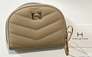 Halston Tan Faux Leather card holder wallet with key ring, new w/tag - Picture 1 of 3