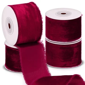4 Rolls Velvet Ribbon for Gift Wrapping 24 Yards Total Frayed Edge Velvet Sil... - Picture 1 of 7