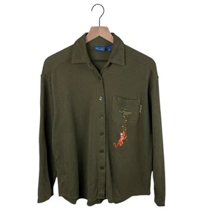 Vintage 90s Y2K Disney Pooh Green Corduroy Fall Tigger Shirt Women's Size Medium - Picture 1 of 5