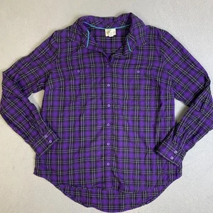 St Johns Bay Shirt Women’s Size Large Long Sleeve Button Up Purple Plaid Blouse - Picture 1 of 22