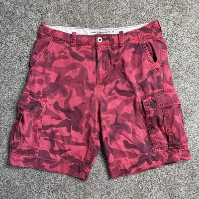 Pantalones Cortos Carga American Eagle Calce Clásico Rojo Camuflaje Envejecido Algodón Pesado Talla 36 Foto 1 de 4
