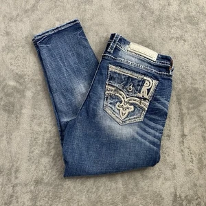 Rock Revival Ysobel Jeans Womens 36x26” Easy Ankle Skinny Embellished Denim Blue - Picture 1 of 16