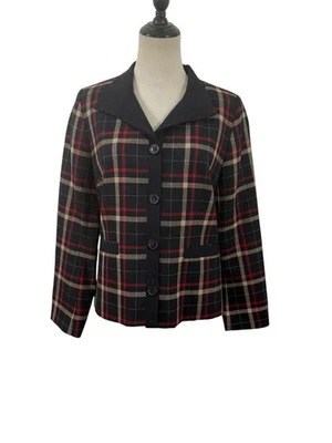 Blazer chaqueta a cuadros de lana Pendleton para mujer talla 10 negro rojo tostado Preppy Heritage  Foto 1 de 4