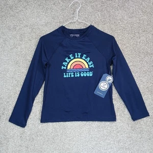 Life Is Good Sun Shirt Kids L Blue Take It Easy Long Sleeve Beach Waves UPF 50 - Picture 1 of 12