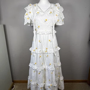 Just Me Eyelet Embroidered Midi Dress Floral Size XS Layered Ruffle - Picture 1 of 12