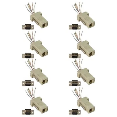 8x 9-Pin DB9 RS232 Serial Port Female to RJ45 8P8C Network Modular Adapter Ivory - Image 1 of 2