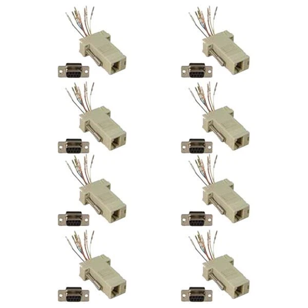 8x 9-Pin DB9 RS232 Serial Port Female to RJ45 8P8C Network Modular Adapter Ivory - Image 1 of 2