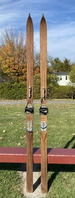 BEAUTIFUL ORIGINAL Antique WOODEN SKIS 78" Long w/POINTS + Lovely Wood Grain W@W - Image 1 of 3