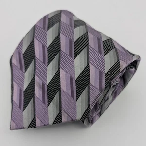Stafford Men's Tie - Purple Geometric Striped 100% Silk 60" - Picture 1 of 4