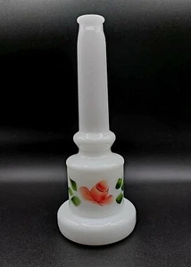 Vintage ~ Hand Painted Milk Glass Floral Table Lamp Base 9" x 4" ~ Red w/Green - Picture 1 of 7