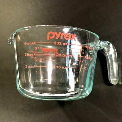 Pyrex Measuring 4 Cup 32oz Clear Glass Red Baking Cooking Chef Farmhouse Kitchen - Image 1 of 4