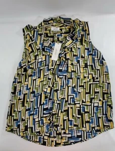 Calvin Klein Womens Blouse Neck Tie V-Neck Stretch Sleeveless Top M Medium NWT - Picture 1 of 5