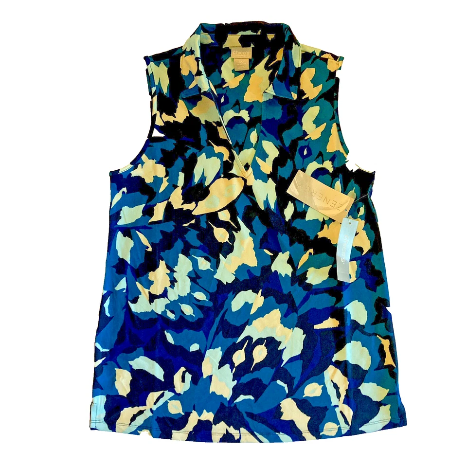 Camiseta sin mangas deportiva de golf Chico's Zen para mujer pequeña 00 Aurora verde azulado ultravioleta NUEVA etiqueta Foto 1 de 4