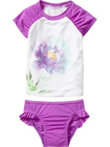 NWT Old Navy Purple Floral Rashguard Swim Set Swimsuit Swimwear Girl 18-24 2T 3T - Picture 1 of 1