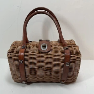 Vinyl Woven Purse Box Bag Hand Bag w Leather & Studs Trendy Vintage Dayne Taylor - Picture 1 of 12