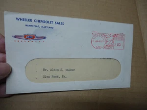 Wheeler Chevrolet Sales HAMPSTEAD MD envelope 1952 - Picture 1 of 3