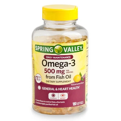 Spring Valley Omega-3 Fish Oil Softgels, 500 mg, 180 Count..+ - Image 1 of 4