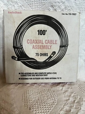 RadioShack 100’ 75 Ohm Coaxial Cable #15-1527 Pre-Assembled w/F Type Connectors - Image 1 of 4