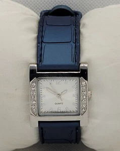 Ladies Fashion Trendy Square Silver Tone Blue Poly Band Analog Watch J9 - Picture 1 of 9