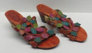 Laura Vita France Womens High Heel Leather Slip On Sandals Flowers - size 11 - Picture 1 of 8