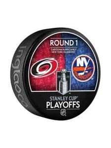 2023 Stanley Cup Playoffs Duelling Puck Carolina Hurrikane/New York Islanders - Bild 1 von 2