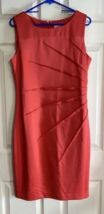 Calvin Klein Dress Sz 14 Coral Peach, Starburst Sheath Sleeveless - Picture 1 of 9