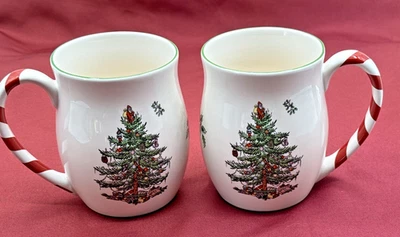 Spode Christmas Tree Set of 2 Peppermint Striped Handle Mugs - Image 1 of 4