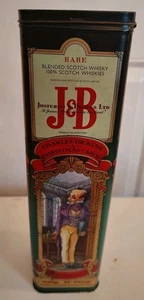 Vintage J&B Scotch Whiskey Hinged Lid Tin Charles Dickens Christmas Carol - Picture 1 of 4