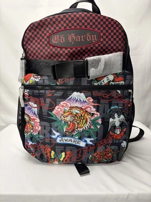 ED HARDY TATTOOS Screaming Tiger Mochila Grande Patín Rojo A Cuadros Calavera ¡NUEVA CON ETIQUETAS! Foto 1 de 4