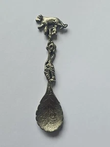Small Vintage Metal Spoon Tiger And Leaf Design 7.5cm Long - Picture 1 of 8
