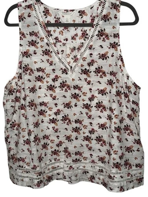 Топ Caslon из хлопковой смеси размер XL V-образный вырез без рукавов вязаная крючком отделка цветочный богемное лето - Изображение 1 из 4