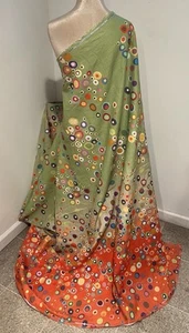 Green Gold Red Multicolor Printed linen fabric 56” Width Sold By The Yard - Picture 1 of 7