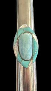 Vintage Navajo Indianer Ring signiert Larimar, MOP, Türkis, Sterling 925 - Bild 1 von 10