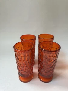 Set Of 4 1960’s Fostoria MCM Flame Orange Footed Pebble Beach Water Tea Glasses - Picture 1 of 4