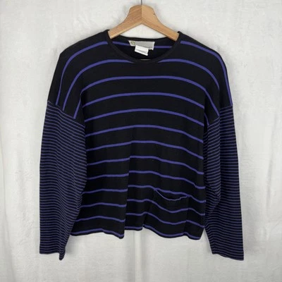 Pullover pequeño vintage de algodón a rayas negro púrpura Donna Parker France para mujer Foto 1 de 4