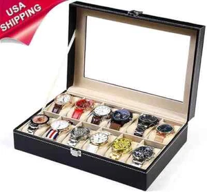12 Slots PU Leather Wrist Watch Display Box Storage Holder Organizer Case -- - Picture 1 of 9