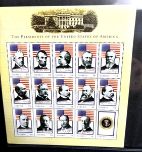 Presidenti degli Stati Uniti Buchanan - Wilson - Foglio di 15 francobolli - MNH $6 Liberia 2000 - Foto 1 di 2