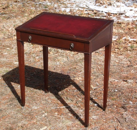 Vintage Federal Style Watkins Mahogany Red Leather Top Slanted Writing Desk Cover