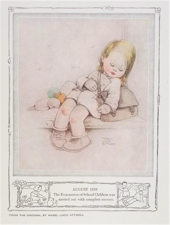 OLD VINTAGE PRINT THE EVACUEE by MABEL LUCIE ATTWELL c1939 EVACUATION WAR Foto 1 de 1