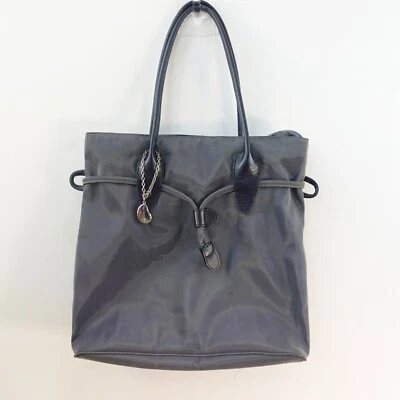 Bolso Norma Kamali Azul Plateado Mediano Bolso de Viaje Rayas Nylon Asa Superior Foto 1 de 4