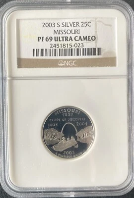 2003 S Silver 25c Missouri State Quarter NGC PF 69 Ultra Cameo - Image 1 of 3