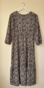 New Ex Chain Store Camel Leopard Print Teired Midi Dress Sizes 12-22 - Picture 1 of 3